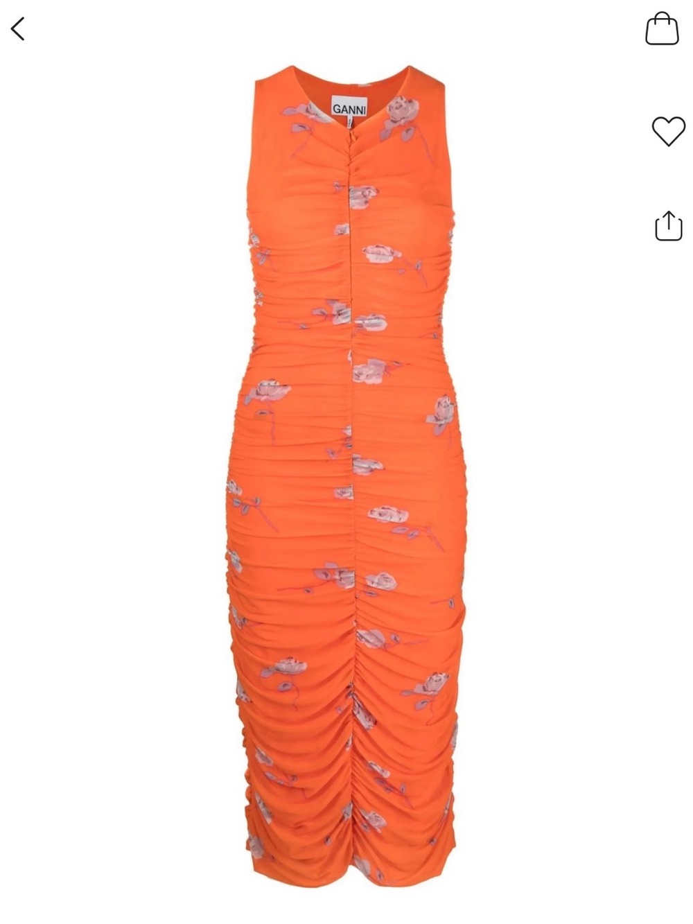 Ganni - Rose Print Ruched Midi Dress